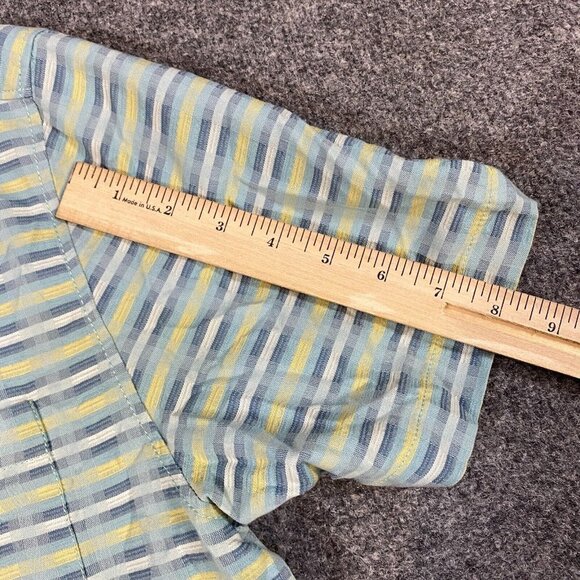 Tommy Bahama Shirt M Blue Green Silk Cotton Blend Short Sleeve - Picture 6 of 8